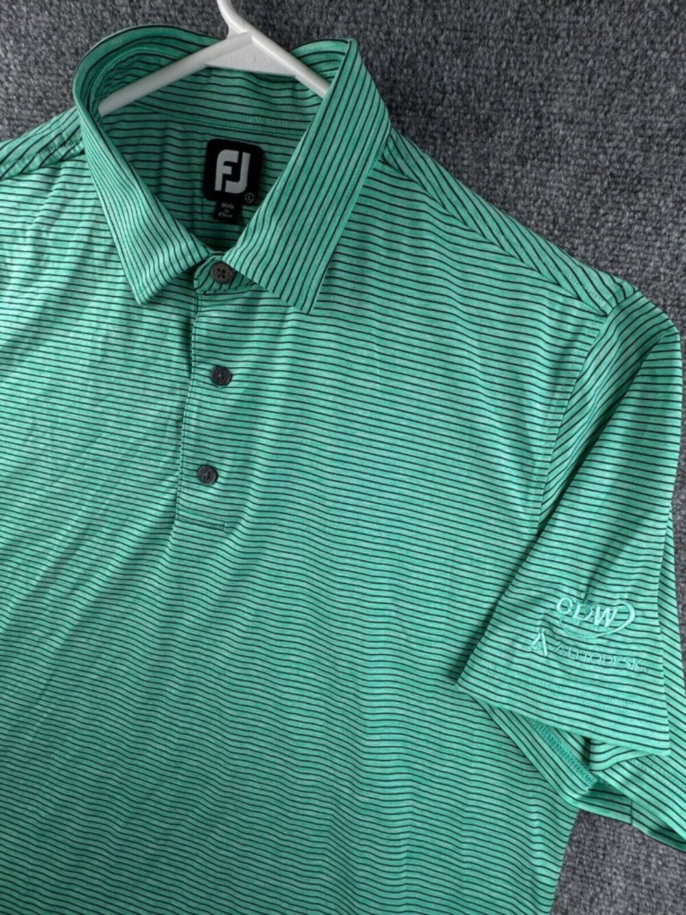 Footjoy FJ Golf Polo Shirt Mens Striped Short Sleeve Green Blue Large Adult